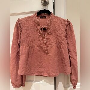 Cotton On Dusty Rose Crop Peasant Blouse with Ruffle Details